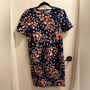 Floral Navy Dress with Orange and Pink Accents